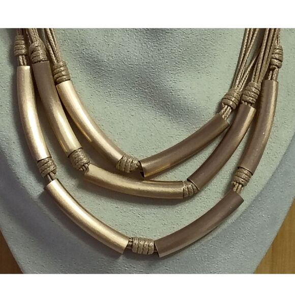 Vintage Designer C1946 Triple Strand Choker of Knotted Cords through Brass Tubes - Picture 2 of 7